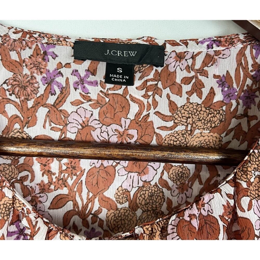 J . Crew Ruffle Crinkle Chiffon Top in Fête Floral Shirt Size S - Picture 7 of 11